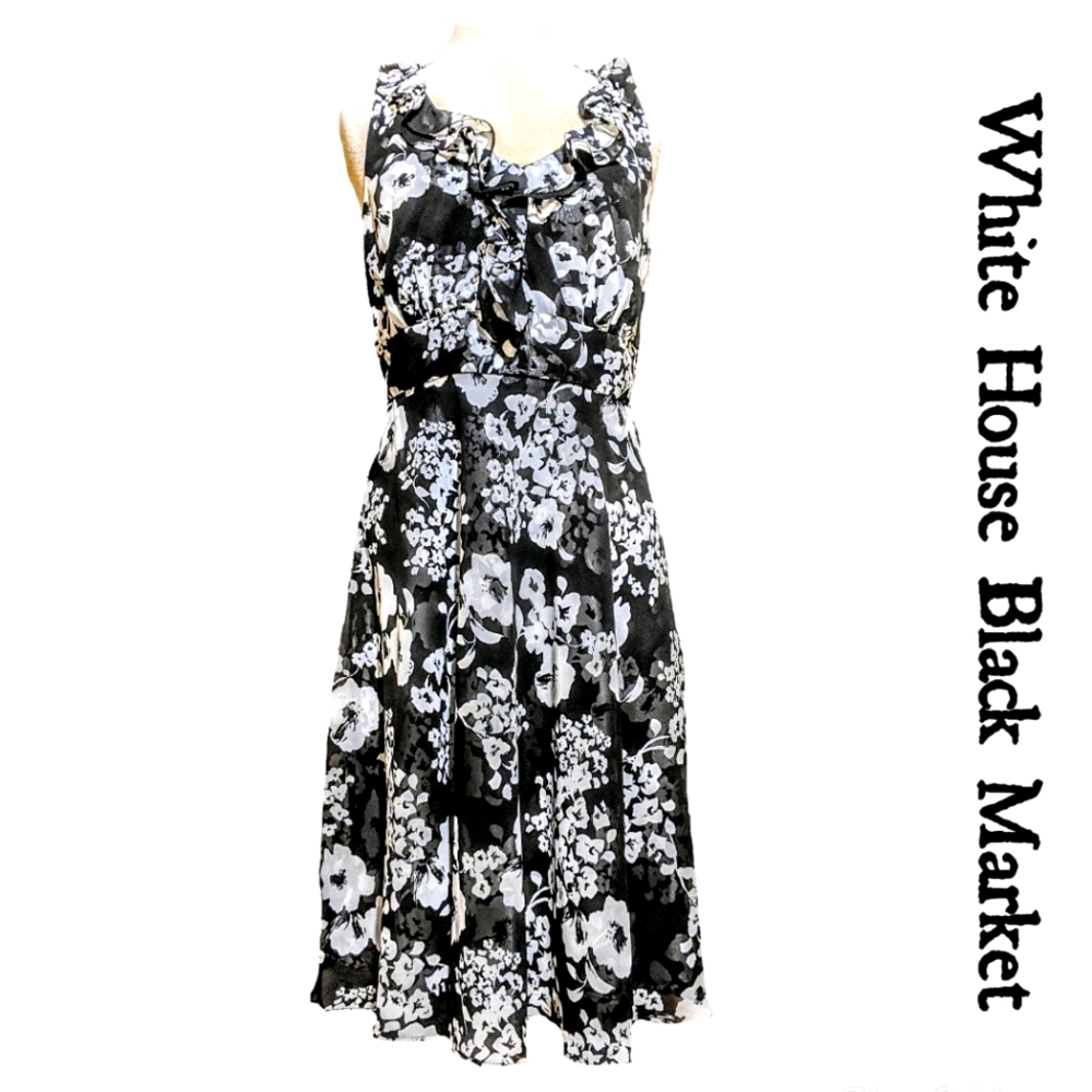 WHBM black and white floral dress (size 14)